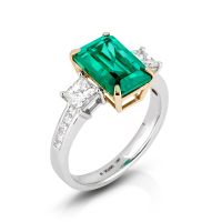 Lumbers 18ct Gold Emerald Cut Emerald & Diamond Ring