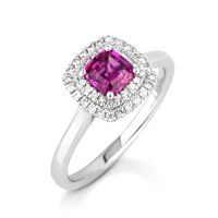 Lumbers Platinum Pink Sapphire & Diamond Halo Ring
