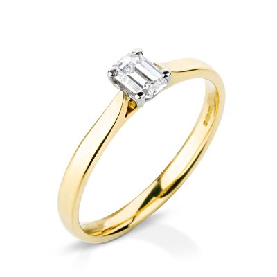  18ct Gold 0.38ct Emerald Claw Set Diamond Ring