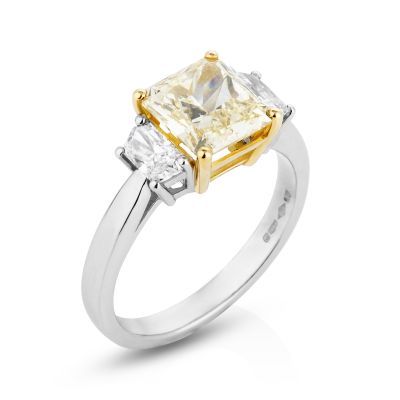 Lumbers Platinum Yellow & White Diamond 3 Stone Ring