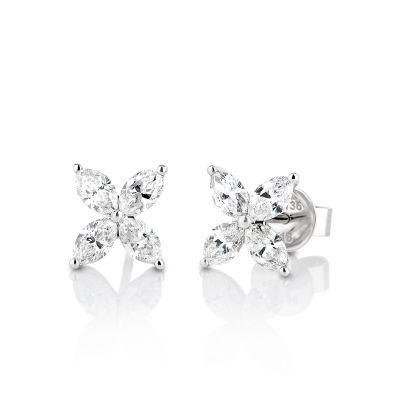 Lumbers 18ct Gold Diamond Marquise Cut Cluster Earrings