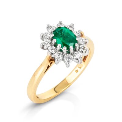 Lumbers 18ct yellow & white gold emerald & diamond ring