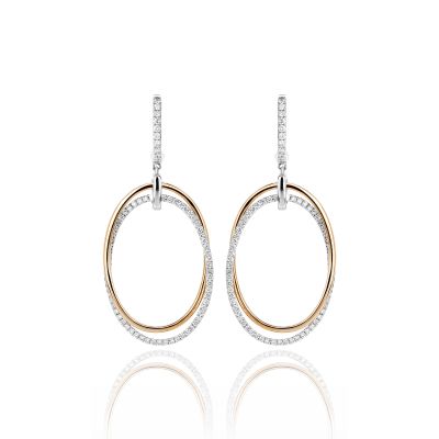 Lumbers 18ct White & Rose Gold Diamond Oval Drop Earrings