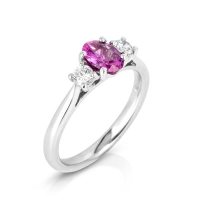 Lumbers 18ct Gold Oval Pink Sapphire & Diamond Ring