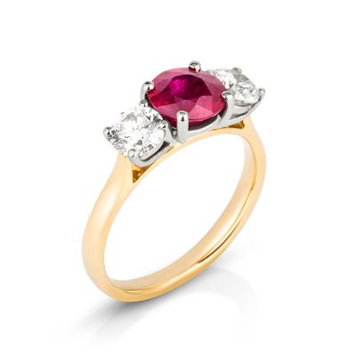 Lumbers Pre-Owned 18ct Gold Ruby & Diamond 3 Stone Ring