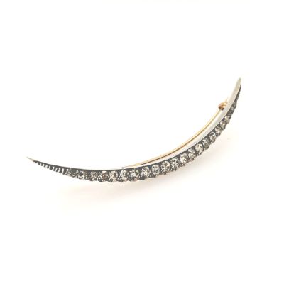 Lumbers Pre-Owned 9ct & Silver Crescent Diamond Brooch