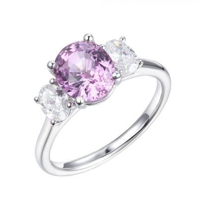 Lumbers Platinum Oval Pink Sapphire & Diamond 3 Stone Ring
