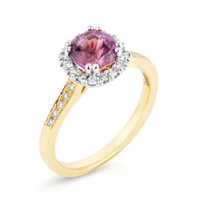  18ct Gold & Plat Sapphire & Diamond Halo Ring