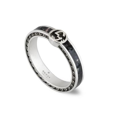  Gucci Silver Interlocking G 3mm Enamel Ring - 11