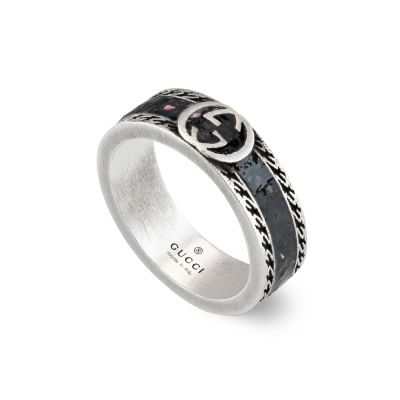  Gucci Silver Interlocking G 6mm Enamel Ring - 17