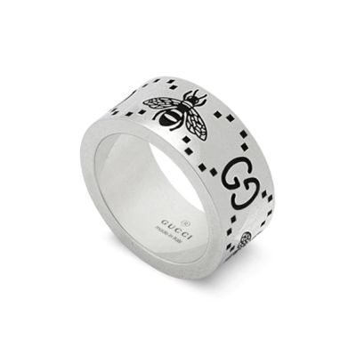 Gucci Gucci Signature Silver 9mm GG & Bee Ring - 16