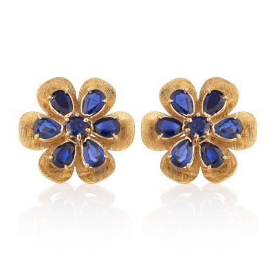 Lumbers Pre-Owned 9ct Gold Sapphire Flower Earrings