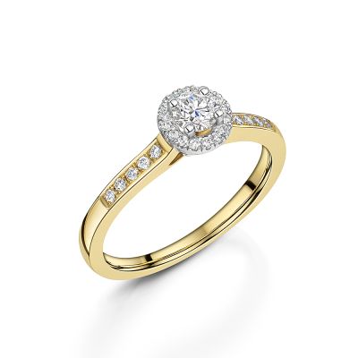 Love Lumbers Love Lumbers 18ct Gold 0.25ct Brilliant Cut Diamond Ring With Diamond Shoulders And Halo